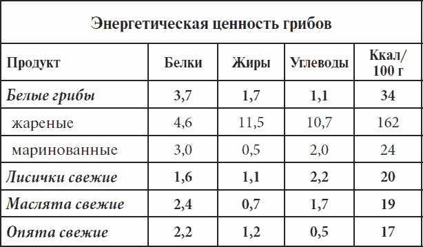 Белые грибы калорийность